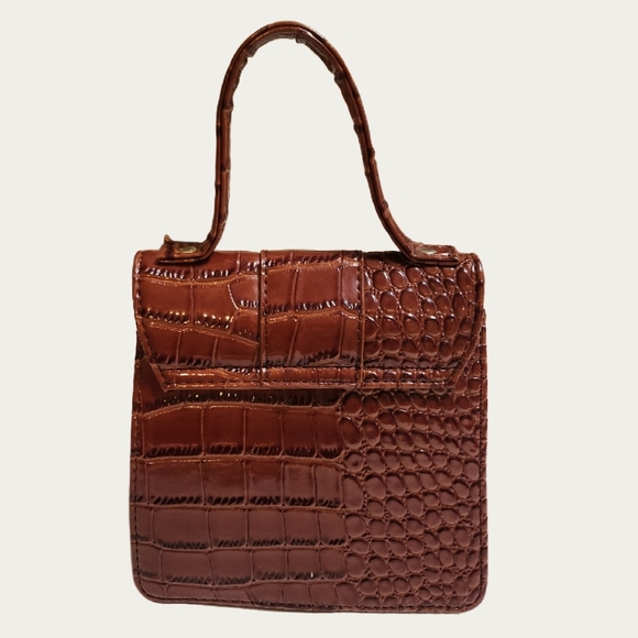 Elegant Brown Faux Leather Croc Pattern Handbag EUC, As Seen in Marie Claire - Picture 5 of 14